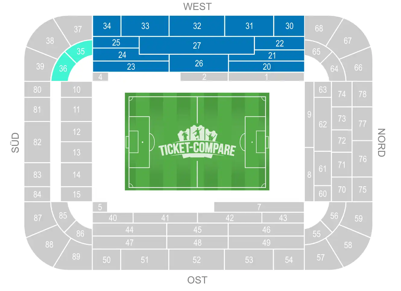 Signal Iduna Park Seating plans with West Stand Highlighted
