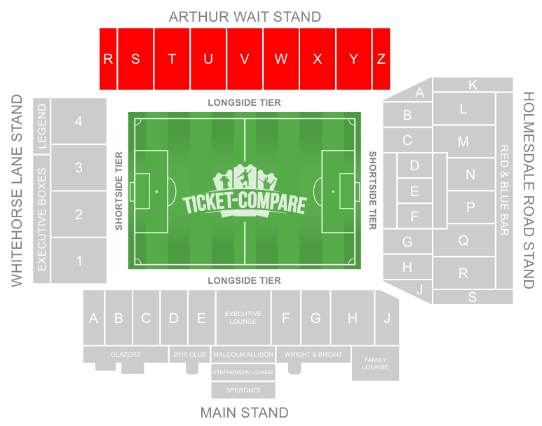 screenshot of Selhurst Park Stadium Seating Plan with Arthur Wait Stand highlighted