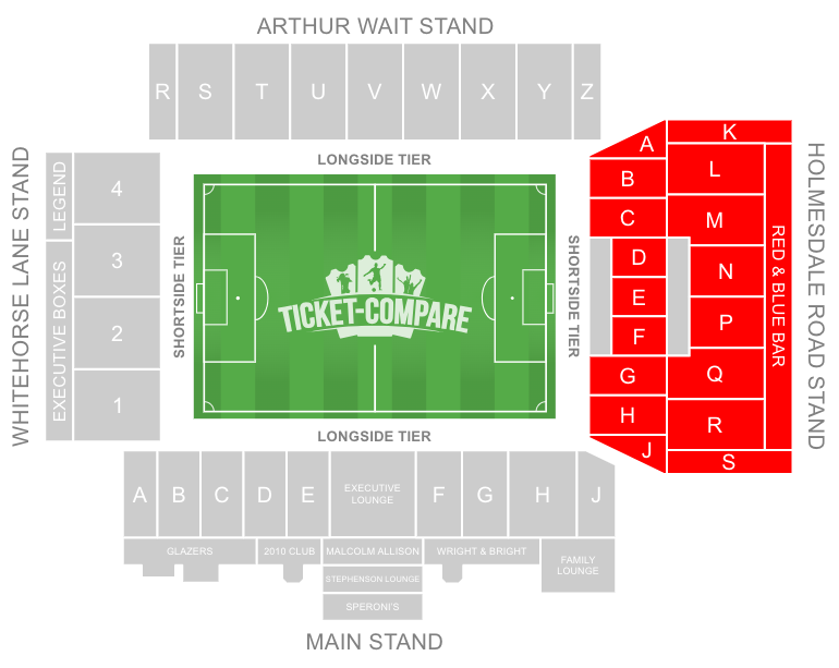 screenshot of Selhurst Park Stadium Seating Plan with Holmesdale Road Stand highlighted