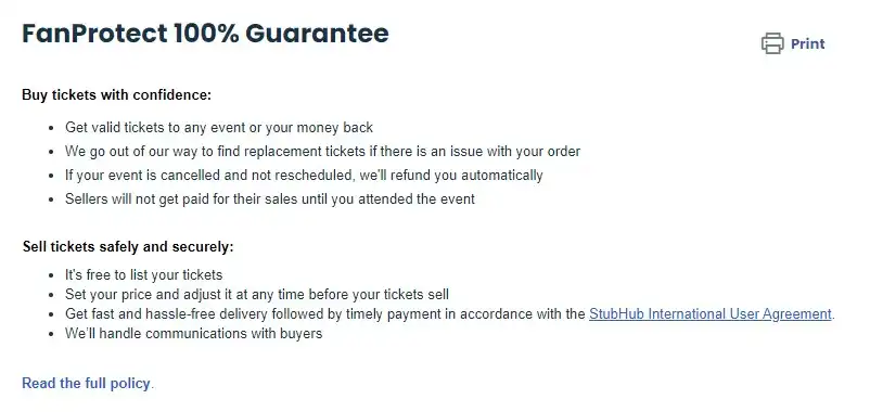fan protection and ticket guarntees from stubhub
