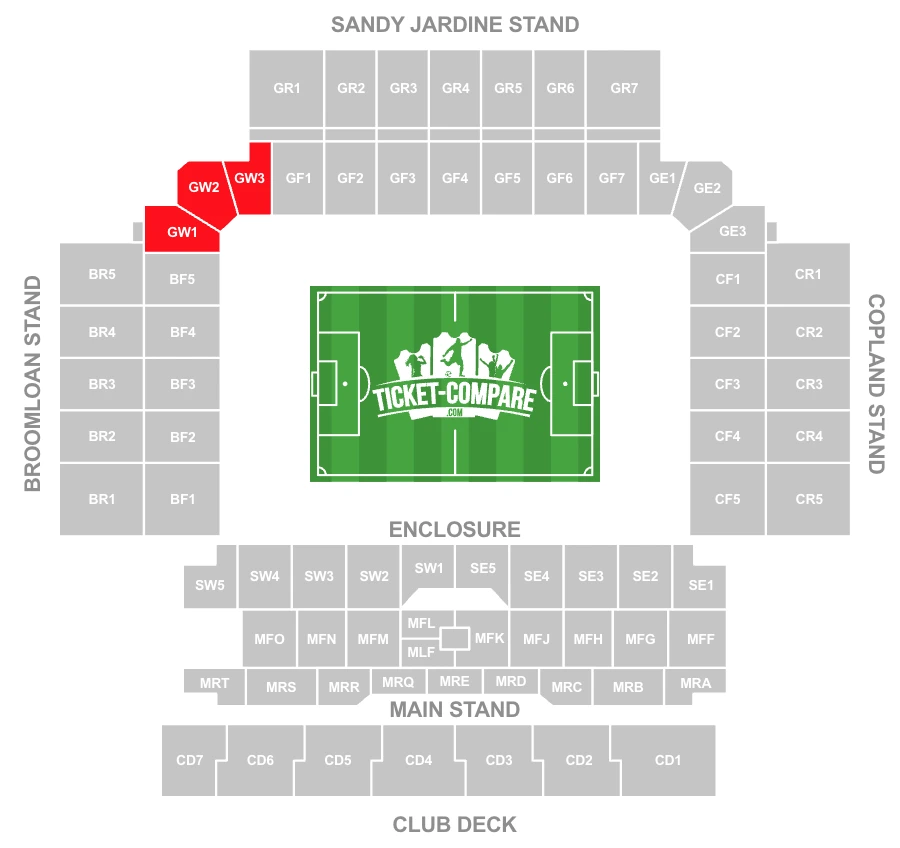 Screenshot of Ibrox Stadium Seating Plan with GW1, GW2 and GW3 blocks highlighted