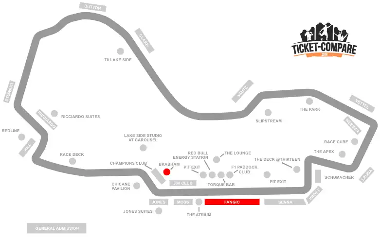 Screenshot of Albert Park Circuit Seating Plan with Brabham and Fangio Grandstand highlighted