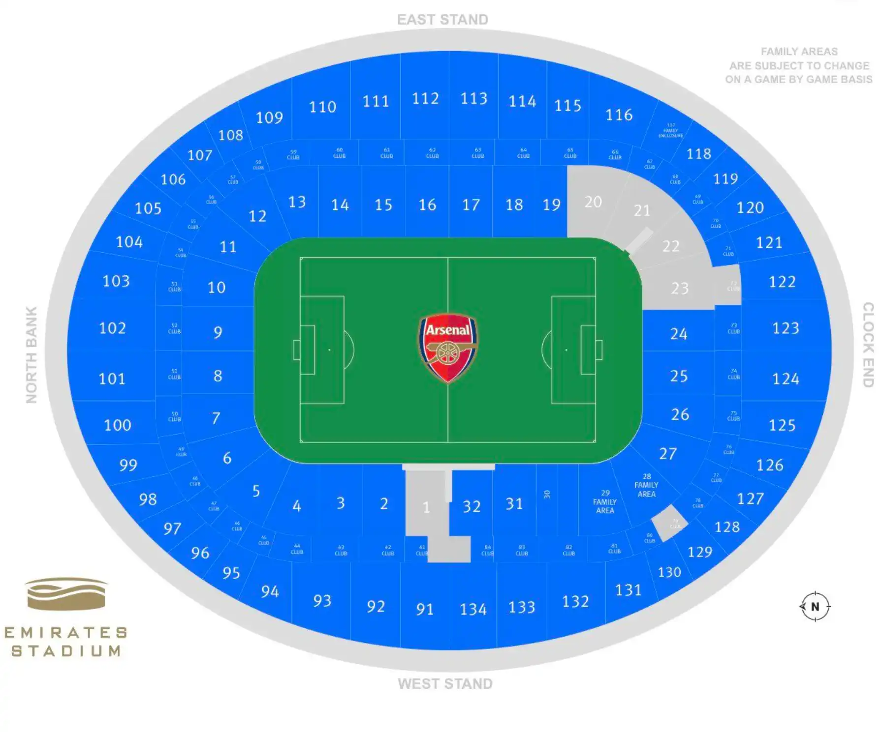 screenshot of Emirates Stadium seating plan