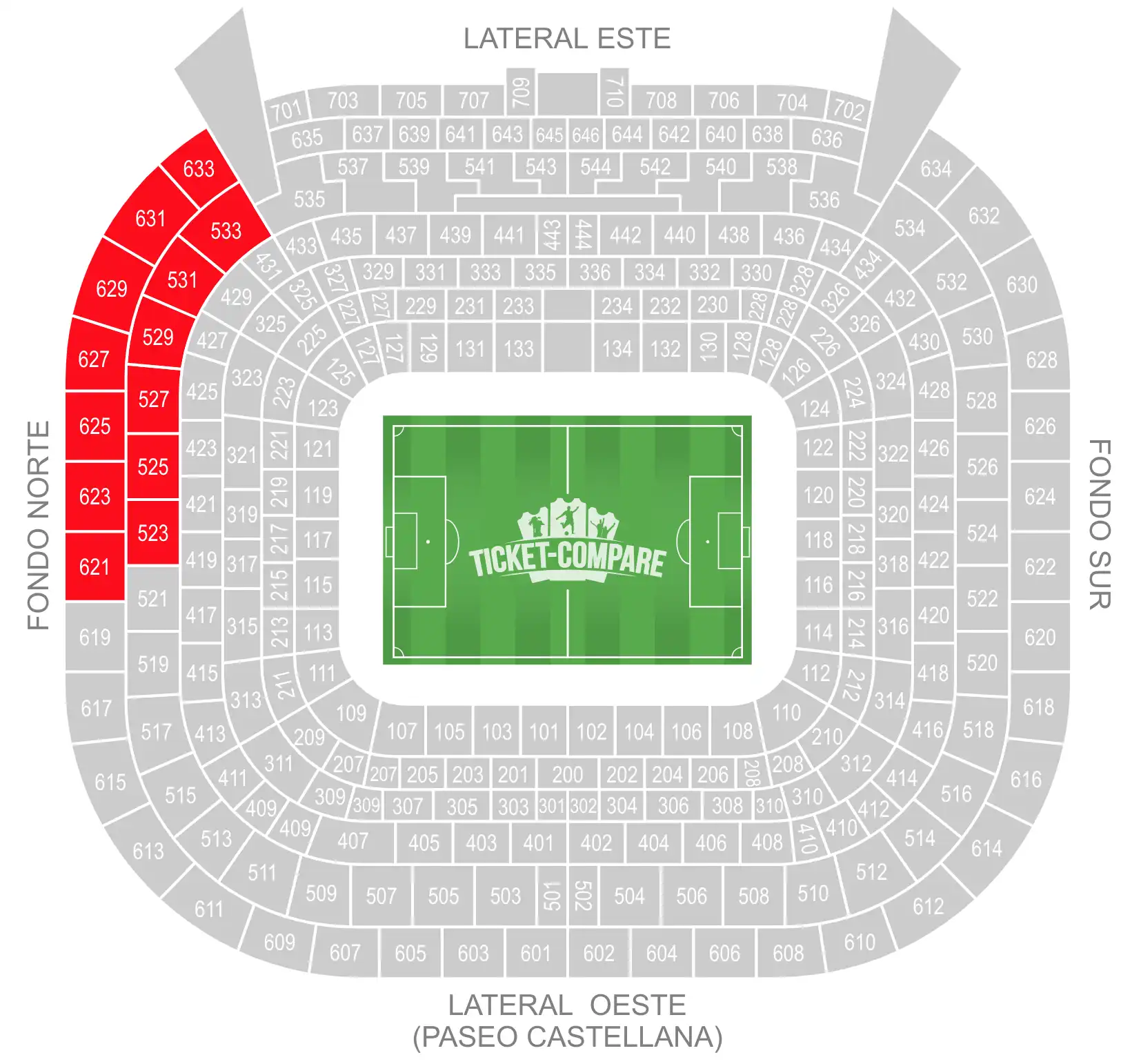 Screenshot of Santiago Bernabéu Seating Plan with Away section highlighted