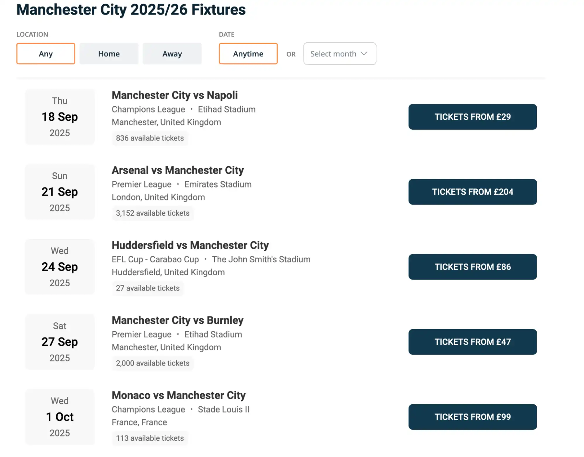 screenshot of Manchester City fixtures on bubbleblissbeauty.com