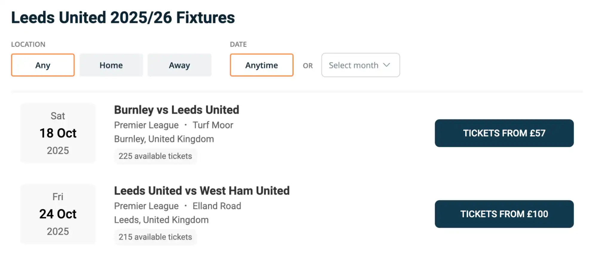 screenshot of Leeds United Fixtures on bubbleblissbeauty.com