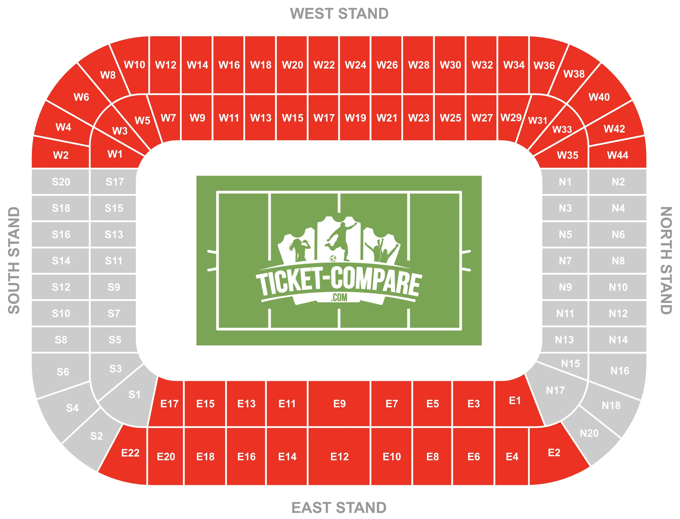 Screenshot of Murrayfield Stadium Seating Plan with the West and East Stands highlighted