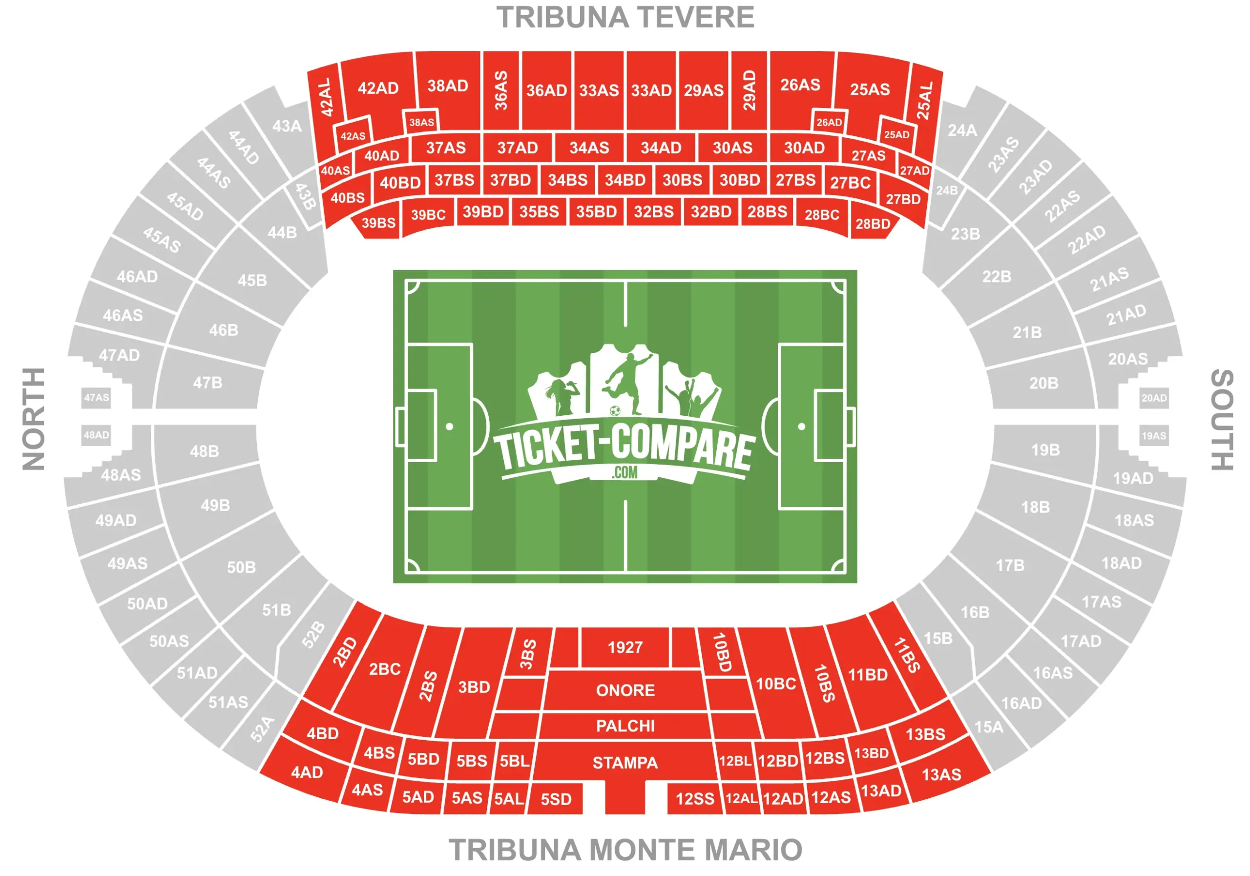 Screenshot of Stadio Olimpico Seating plan with the Long Sides highlighted