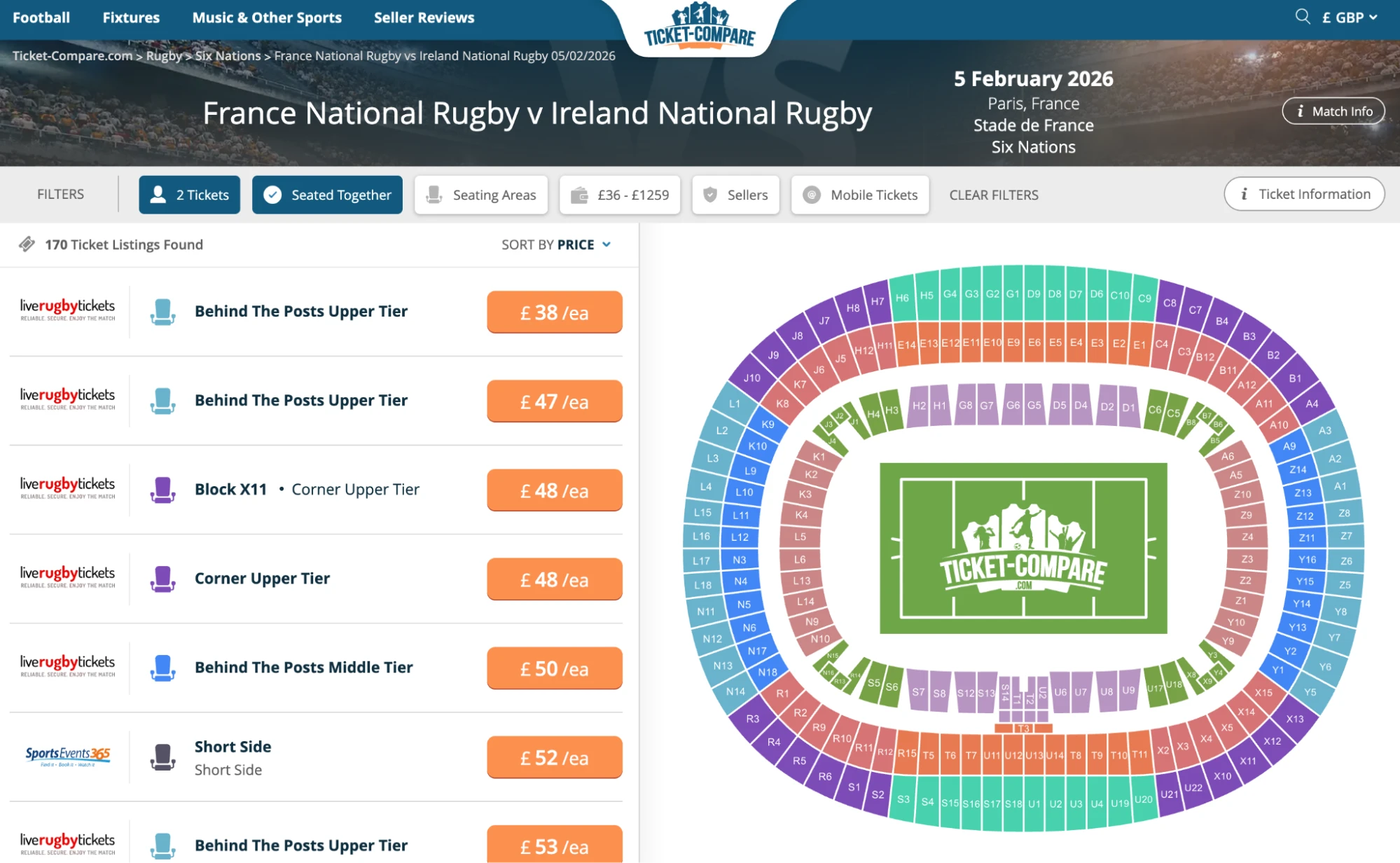 Screenshot of France National Rugby v Ireland National Rugby tickets on bubbleblissbeauty.com