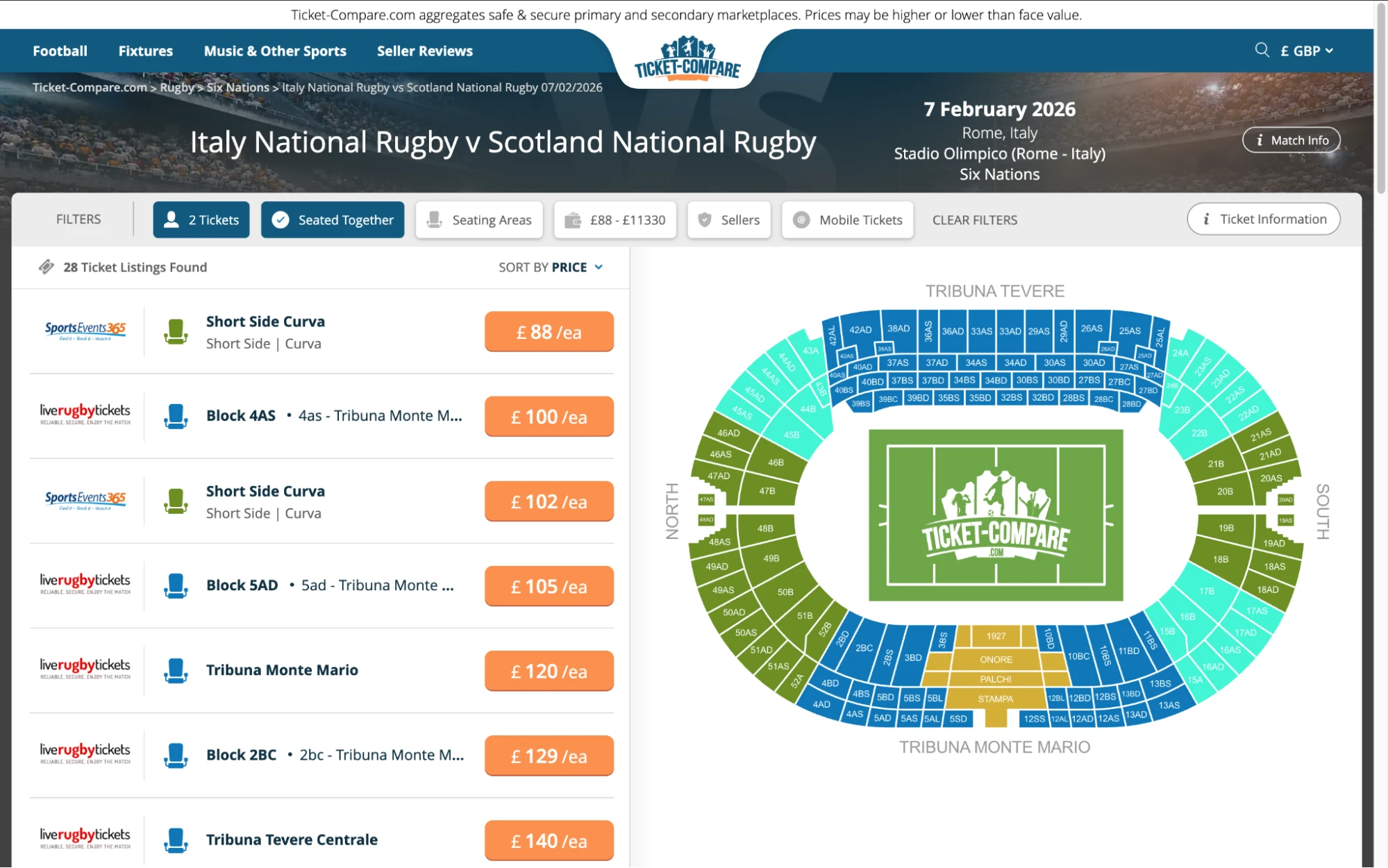 Screenshot of Italy National Rugby v Scotland National Rugby tickets page on bubbleblissbeauty.com