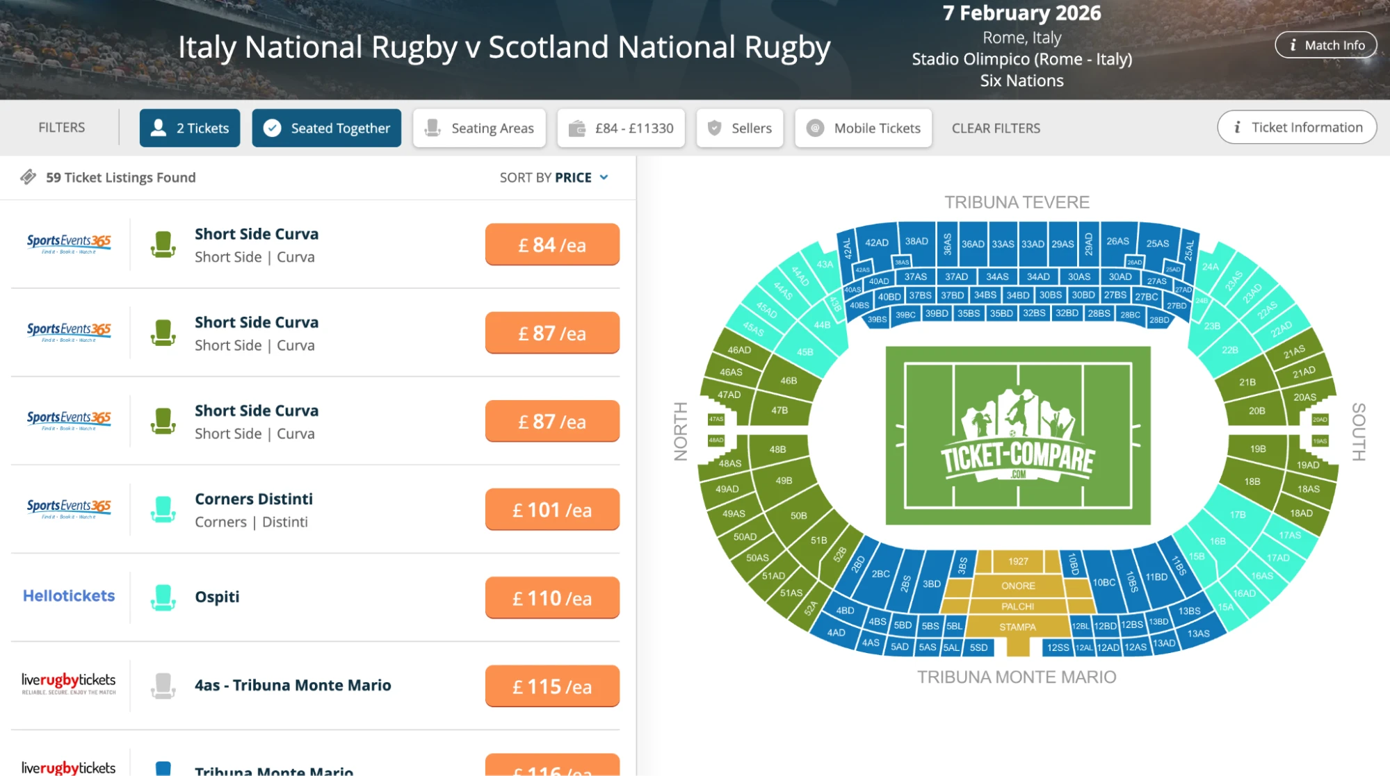Screenshot of Italy National Rugby v Scotland National Rugby tickets page on bubbleblissbeauty.com
