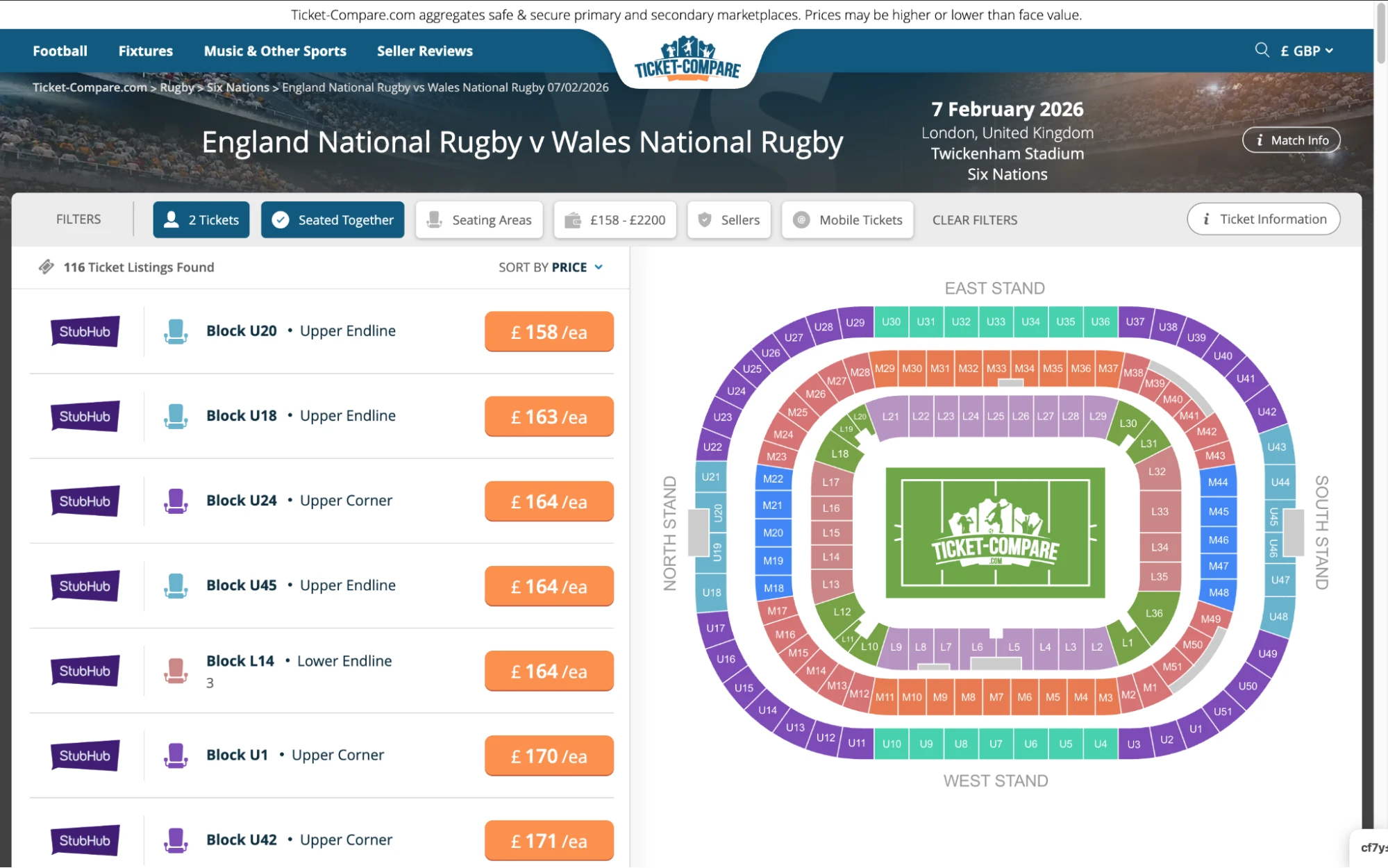 screenshot of England National Rugby v Wales National Rugby tickets page on bubbleblissbeauty.com